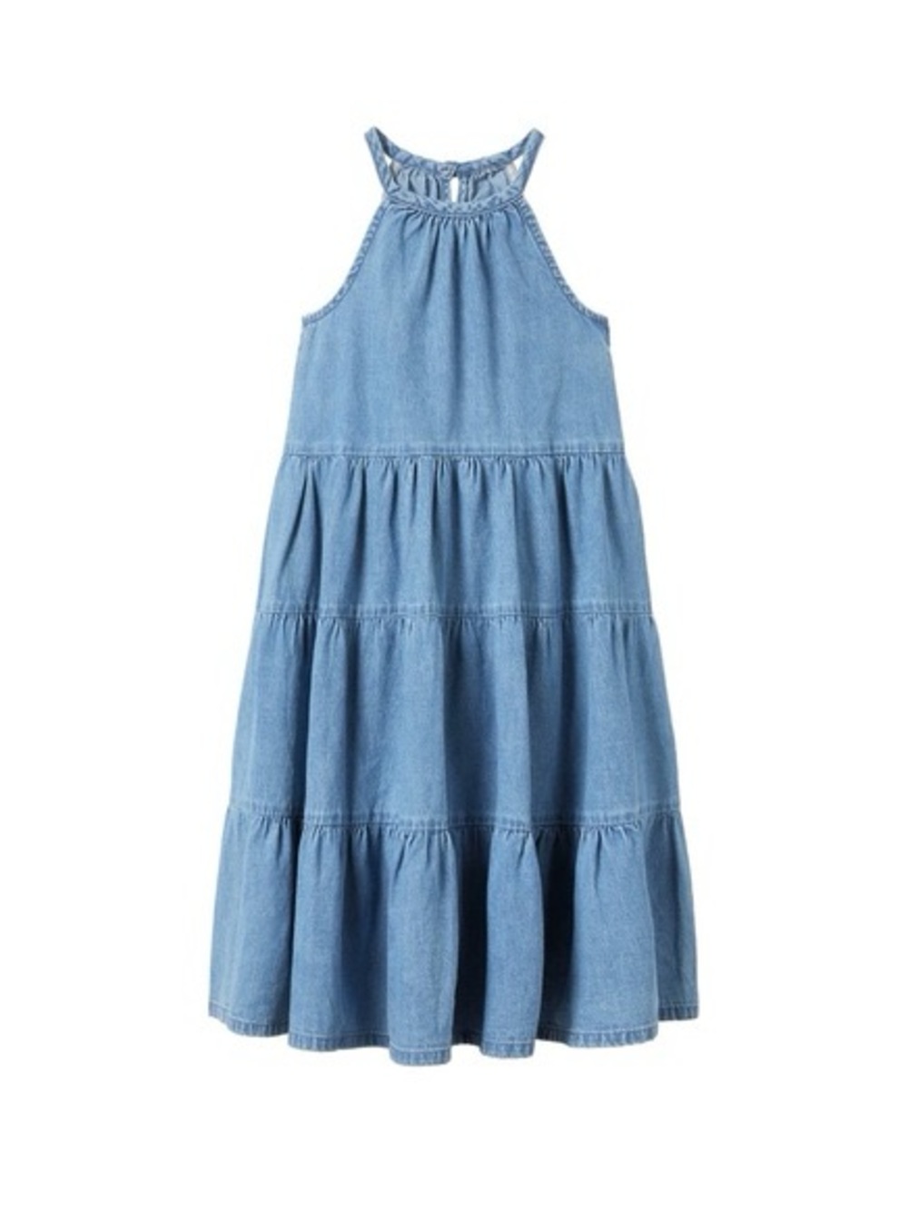 Ricki's Light Blue Braided Halter Tiered Denim Maxi Dress